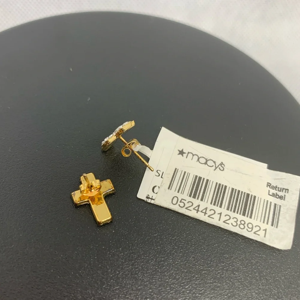 MACY'S 14k Gold Plated Sterling Silver
Crystal CROSS STUD Earrings Dainty - Picture 8 of 13